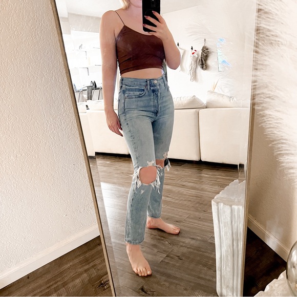 Agolde Riley High Rise Straight Crop in Blitz Distressed 100% Cotton Size 25 - Picture 2 of 6